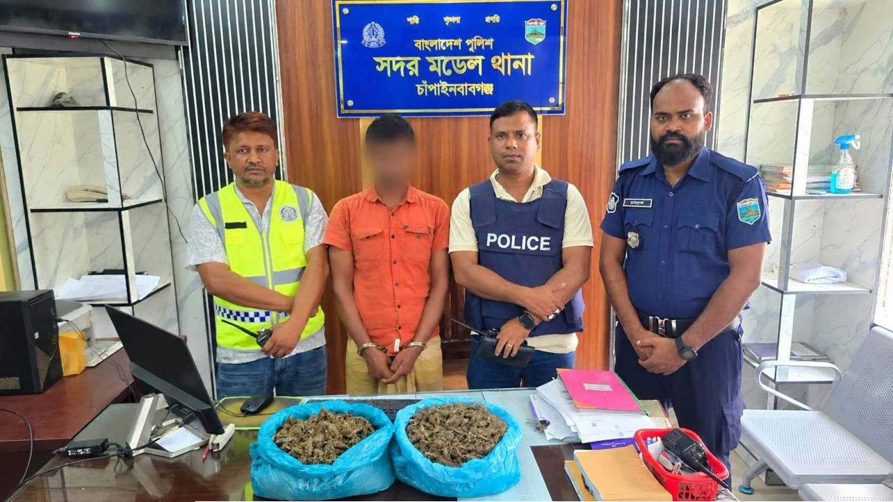 চাঁপাইনবাবগঞ্জে ৩ কেজি গাঁজাসহ মাদক ব্যবসায়ী গ্রেফতার